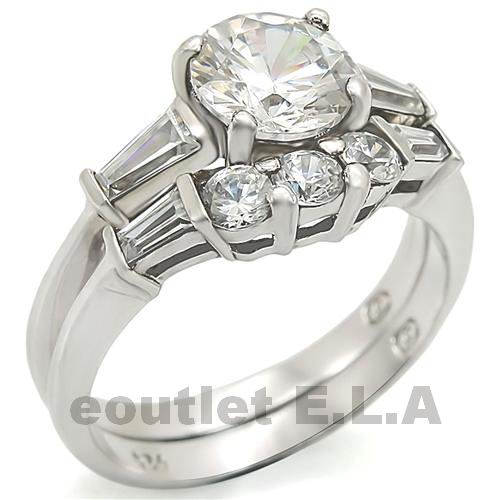 3.1CT CZ SOLITAIRE PLUS WEDDING RING SET-size5/6/7/8